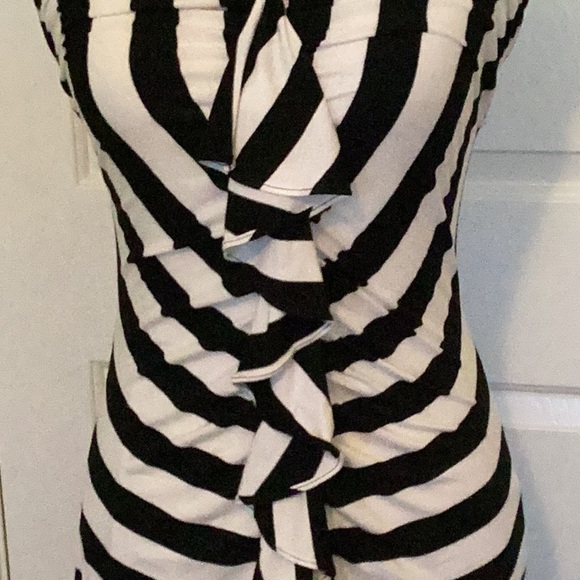 Cache Vintage Black & White Striped Strapless Dress w/ Tie in Back & Ruffle Trim - Picture 5 of 9